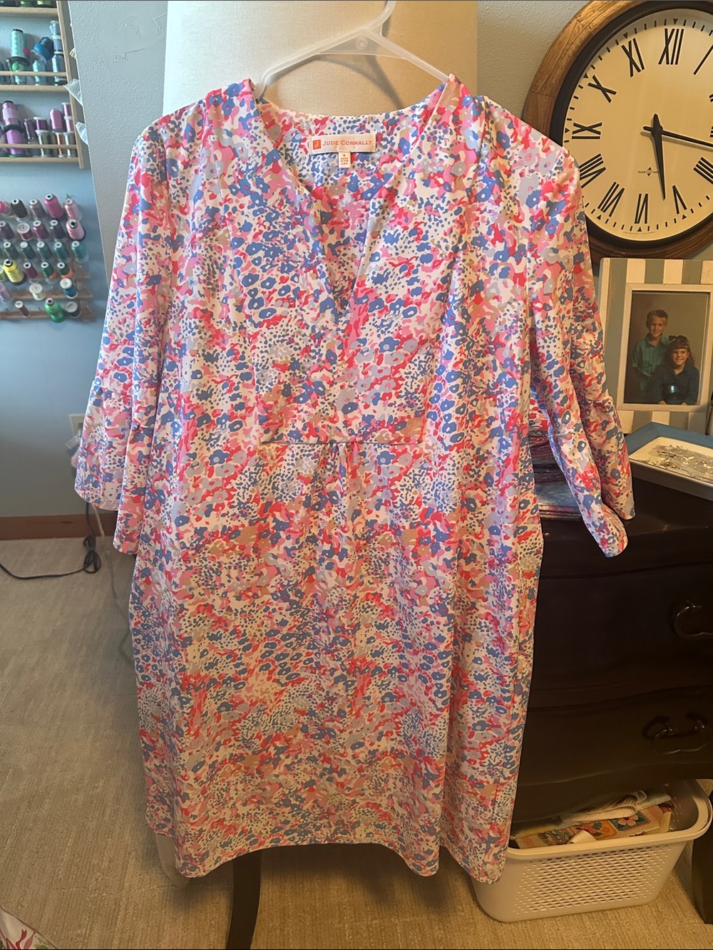 Jude Connally Lavender Floral Split-Neck Tunic, size small, like new